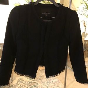 Banana Republic Petite 00P Black Tweed/Fringe Jacket